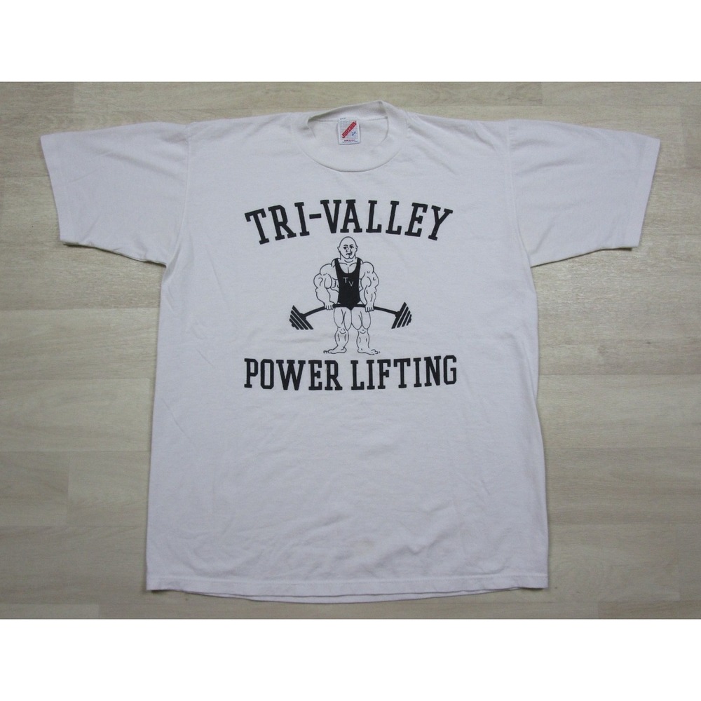 Vintage 80s Tri-Valley Powerlifting T-Shirt (L) Gym Bodybuilding Weightlifting
